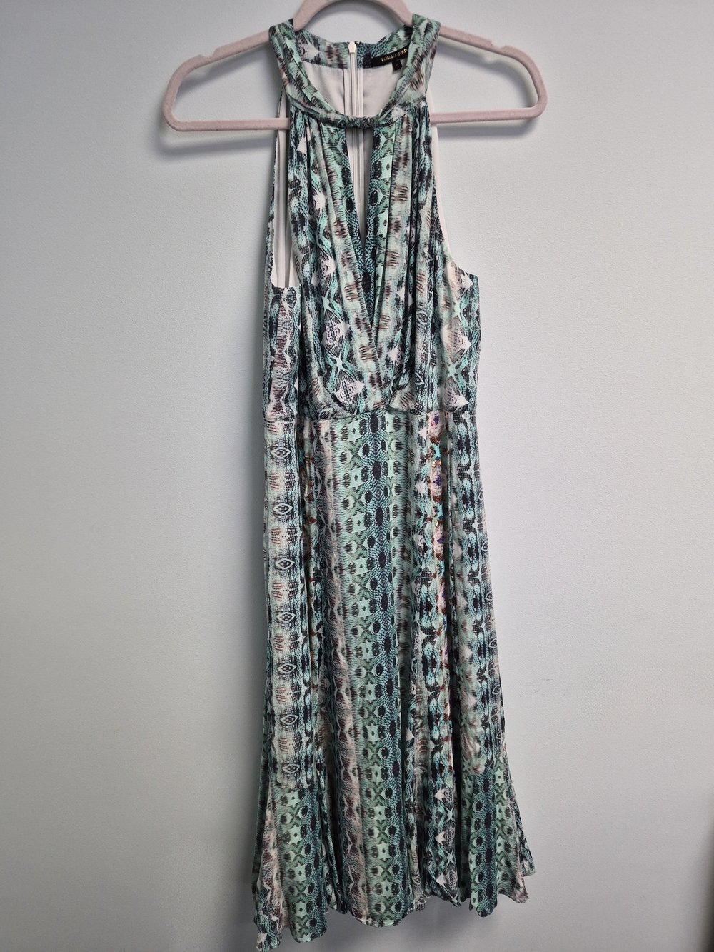 Kobi Halperin Mint and White Printed Halter Maxi Dress
